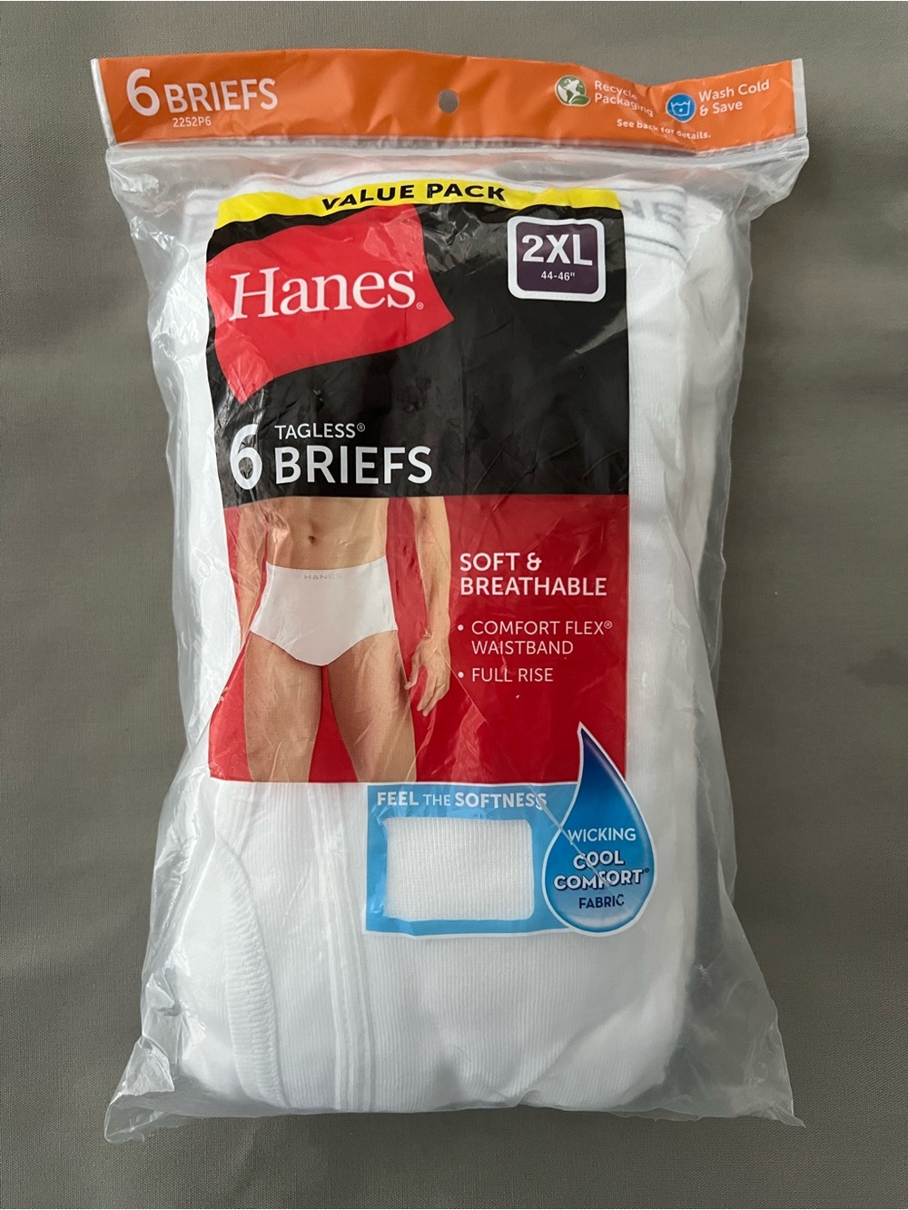 Hanes Men's White Tagless Briefs - 6 Pack (2XL)